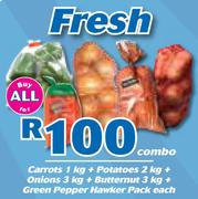 Carrots 1Kg + Potatoes 2Kg + Onions 3Kg + Butternut 3Kg + Green Pepper Hawker Pack Combo-For All