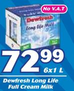 Dewfresh Long Life Full Cream Milk-6x1Ltr
