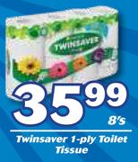 Twinsaver 1 Ply Toilet Tissue-8's Pack