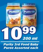 Purity 3rd Food Baby Puree Assorted-200ml Each