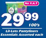 Lil-Lets Pantyliners Essentials Assorted-100's Pack Each