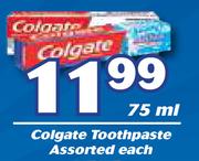 Colgate Toothpaste Assorted-75ml Each
