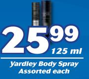 Yardley Body Spray Assorted-125ml Each