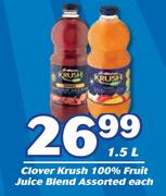 Clover Krush 100% Fruit Juice Blend Assorted-1.5Ltr Each