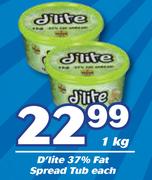 D'Lite 37% Fat Spread Tub-1Kg Each