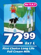 First Choice Long Life Full Cream Milk-6 x 1Ltr