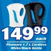Pineware 1.7Ltr Cordless White/Black Kettle-Each