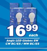 Aegis LED Globes 6W CW BC/ES/ WW BC/ES-Each