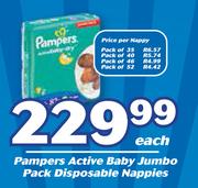 Pampers Active Baby Jumbo Pack Disposable Nappies-Each