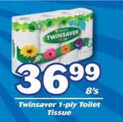 Twinsaver 1 Ply Toilet Tissue-8's