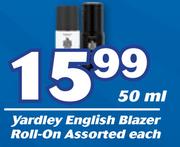 Yardley English Blazer Roll On Assorted-50ml Each