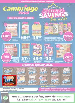 Cambridge Food Tembisa : Home Of Savings (25 June - 7 July 2020), page 1