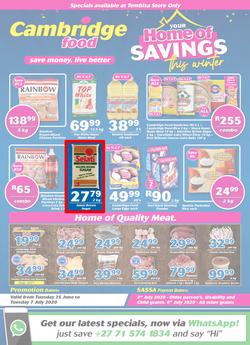 Cambridge Food Tembisa : Home Of Savings (25 June - 7 July 2020), page 1