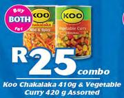 Koo Chakalaka 410g & Vegetable Curry 420g Assorted-For Both 