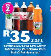 Sprite Zero/Coca-Cola Light/Tab/Stoney Zero/Fanta Zero Soft Drink-2x2.25Ltr 