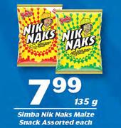 Simba Nik Naks Maize Snack Assorted-135g Each