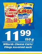 Willards Cheese Curls/ Flings Assorted-150g Each
