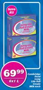 Cambridge Food Long Life Full Cream Milk-6x1Ltr Each