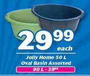 Jolly Home 50Ltr Oval Basin Assorted-Each