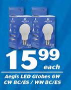 Aegis LED Globes 6W CW BC/ ES/ WW BC/ ES-Each