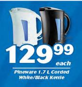 Pineware 1.7Ltr Corded White/ Black Kettle-Each