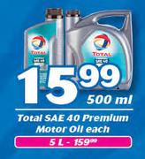 Total SAE 40 Premium Motor Oil 5Ltr-Each