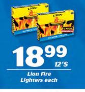 Lion Fire Lighters-12's Each
