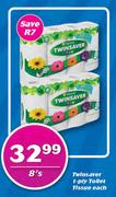 Twinsaver 1-Ply Toilet Tissue-8's Each