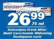 Sensodyne Fresh Mint/Multi Care/Gentle Whitening Toothpaste-75ml Each