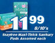 Stayfree Maxi-Thick Sanitary Pads Assorted-8/10's Pack Each