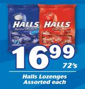Halls Lozenges Assorted-72's Each