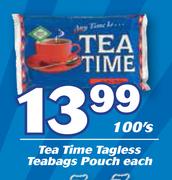 Tea Time Tagless Teabags Pouch-100's Each