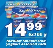 Nutriday Smooth Fruit Yoghurt Assorted-6 x 100g 