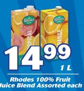 Rhodes 100% Fruit Juice Blend Assorted-1Ltr Each