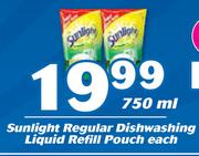 Sunlight Regular Dishwashing Liquid Refill Pouch-750ml Each