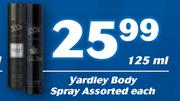 Yardley Body Spray Assorted-125ml Each