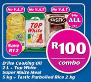 D'lite Cooking Oil 2Ltr + Top White Super Maize Meal 5Kg + Tastic Parboiled Rice 2Kg Combo-For All