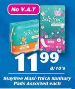 Stayfree Maxi-Thick Sanitary Pads Assorted-8's/10's Each