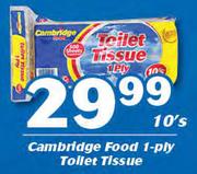 Cambridge Food 1 Ply Toilet Tissue-10's Pack