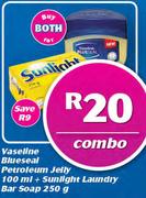 Vaseline Blueseal Petroleum Jelly 100ml + Sunlight Laundry Bar Soap 250g Combo-For Both