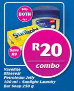 Vaseline Blueseal Petroleum Jelly-100ml + Sunlight Laundry Bar Soap-250g For Both