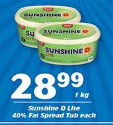 Sunshine D Lite 40% Fat Spread Tub-1Kg Each