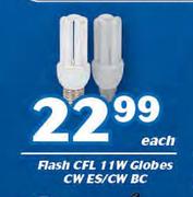 Flash CFL 11W Globes CW ES/CW BC-Each