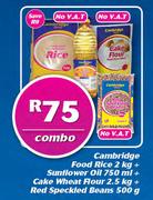 Cambridge Food Rice 2kg+Sunflower Oil 750ml+Cake Wheat Flour 2.5kg+Red Speckled Beans 500g Combo