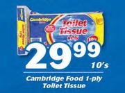 Cambridge Food 1 Ply Toilet Tissue-10's