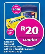 Vaseline Blueseal Petroleum Jelly 100ml + Sunlight Laundry Bar Soap 250g-For Both