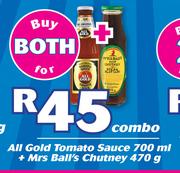 All Gold Tomato sauce-700ml + Mrs Ball's Chutney-470g Combo