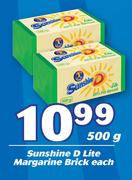 Sunshine D Lite Margarine Brick-500g Each