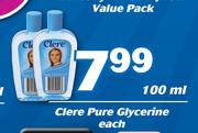 Clere Pure Glycerine-100ml Each