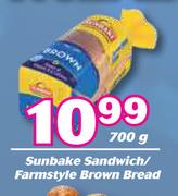 Sunbake Sandwich/Farmstyle Brown Bread-700g